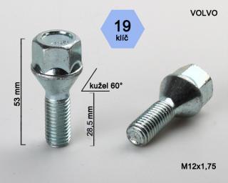 Kolový šroub M12x1,75x28,5 kužel, klíč 19 (Šroub pro ALU kola)