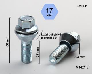 Kolový šroub M14x1,5x27 plovoucí kužel, klíč 17 (Šroub pro ALU kola)