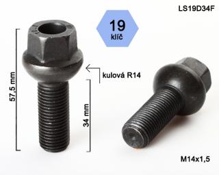 Kolový šroub M14x1,5x34 koule R14, klíč 19 , černé  (Šroub pro ALU kola)