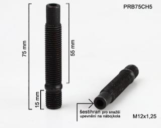 Kolový šteft M12x1,25x55+15mm, oboustranný závit, černý (Kolový svorník)