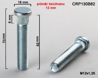 Kolový šteft M12x1,25x62mm, průměr tisícihranu 13 mm G (Kolový svorník)