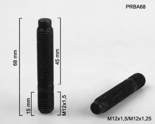 Kolový šteft M12x1,5x15mm/M12x1,25x45mm, oboustranný závit, černý (Kolový svorník)