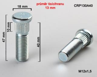 Kolový šteft M12x1,5x40mm, průměr tisícihranu 13 mm G (Kolový svorník)