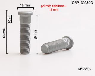 Kolový šteft M12x1,5x50mm, průměr tisícihranu 13 mm (Kolový svorník)