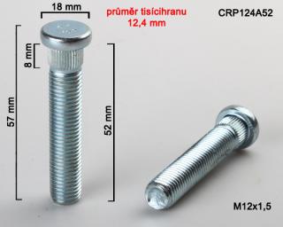 Kolový šteft M12x1,5x52mm, průměr tisícihranu 12,4 mm (Kolový svorník)