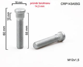 Kolový šteft M12x1,5x55mm, průměr tisícihranu 14,3 mm (Kolový svorník)