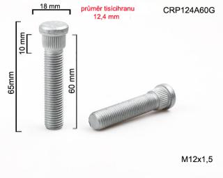 Kolový šteft M12x1,5x60mm, průměr tisícihranu 12,4 mm (Kolový svorník)