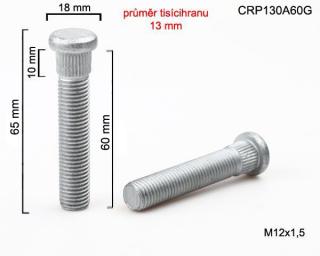 Kolový šteft M12x1,5x60mm, průměr tisícihranu 13 mm (Kolový svorník)