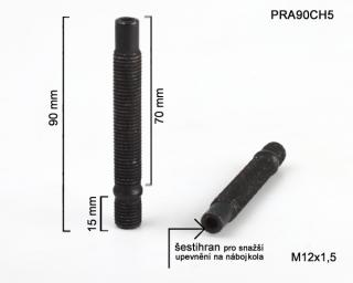Kolový šteft M12x1,5x70+15mm, oboustranný závit, černý (Kolový svorník)