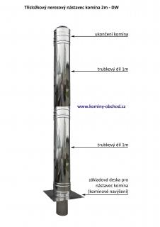 nerezový komínový nástavec 2m bez stříšky - DN 150mm (2m nerez. nástavec komína bez stříšky DN 150 mm)