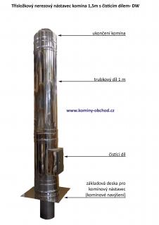 nerezový komínový nástavec s čistícím dílem bez stříšky - DN 130mm (nerez. nástavec komína s dvířky bez stříšky DN 130 mm)