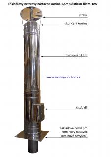 nerezový komínový nástavec s čistícím dílem - DN 150mm (nerez. nástavec komína s dvířky DN 150 mm)