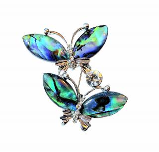 Brož dva motýli s Paua perletí (Vel. 4,5x3,5 cm)