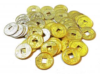Čínská mince pro štěstí zlatá (vel.2,2cm)