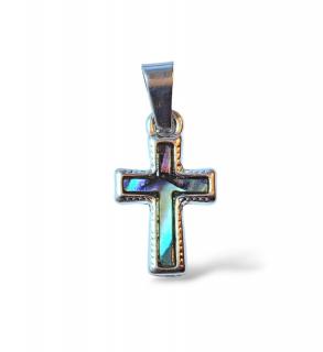 Křížek přívěsek malý s perletí Paua (velikost cca 2x1,2cm)