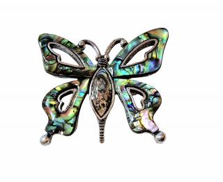Motýl přívěsek i brož s perletí Paua (Vel. 4,8x4 cm)
