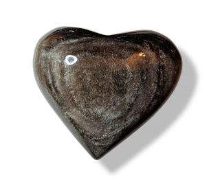 Obsidián stříbrný srdce hmatka váha 128,40g (vel.6,5x5,3x3cm)