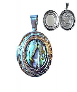 Ovál medailon otvírací přívěsek s perletí Paua  (Vel. 3x2,2 cm)