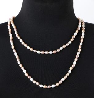 Říční perly míchané dlouhé oválky náhrdelník 120 cm (Vel. kuliček cca 0,5x0,6cm)