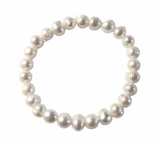 Říční perly - náramek bílý, kuličky střední vel. 0,8 cm (Cca 0,8 cm, obvod cca 18 cm)