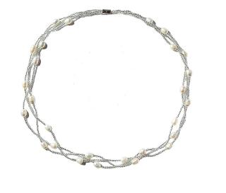 Říční perly propletené bílé náhrdelník (Obvod cca 45cm)