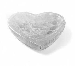 Selenit bílý miska malá srdce 8x6,5cm (výška 2,5cm)