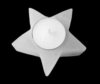 Selenit bílý svícen hvězda na čajovou svíčku (Vel. cca 8,7x3,3cm)