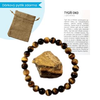 Tygří oko náramek s minerálem a kartičkou + dárkový pytlík ZDARMA (vel. cca 0,8 cm)