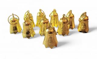 Zvonek pro štěstí z kovu zlatý střední - 10ks (Vel. 5,5 x 3,5 cm)