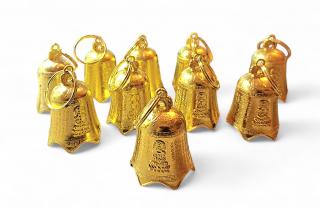 Zvonek pro štěstí z kovu zlatý větší - 10ks (Vel. 5 x 4 cm)