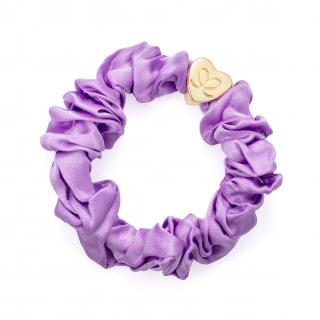 By Eloise Gold Heart Silk Scrunchie - Lilac