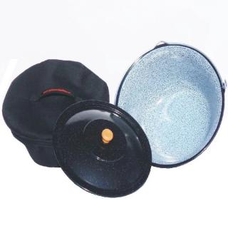Gulášový kotlík smaltovaný s poklicí 6 L s obalem (kotlík na guláš 6 L s poklicí černý, uvnitř šedý mramor v obalu)