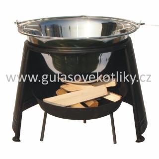 set závětří plamene 44, kotlík nerezový 30 L 1,2 mm LUX a ohniště (chránič plamene a ohniště s nerezovým kotlíkem na guláš)