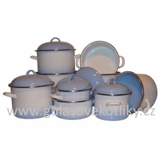 Souprava devítidílná smaltovaného nádobí Ema-Lion Alice modrý stín (souprava nádobí smalt bílé s modrým stínem)