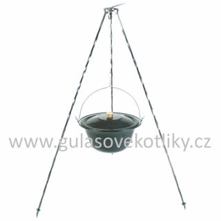 Souprava trojnožka 1,25 m + kotlík s poklicí 25 l smalt  (trojnožka 1,2 m ocelová + kotlík na guláš smaltovaný 25 l s poklicí )