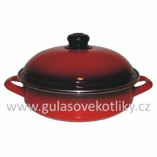 Wok smaltovaná pánev s poklicí Ema-Lion Elit koral 3,5 L (wok, pánev s poklicí smaltovaná červená korál 3,5 L)