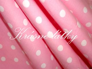 Bílé puntíky 1,7cm- růžový podklad š. 150cm