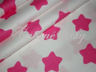Hvězdy růžové na bílém pod  š.160cm 100%bavlna 140gr m2,hladké příjmné plátno