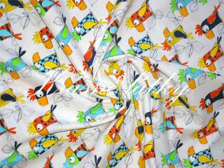Papoušci 100% bavlna v pestrých barvách. na dětské výrobky a deky