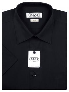 Pánská košile AMJ Slim fit s krátkým rukávem - černá JKS17 Velikost: 38, délka rukávu: krátký rukáv