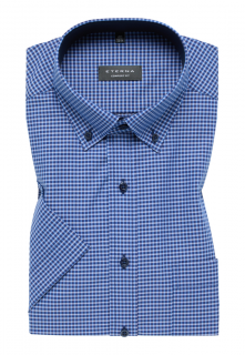 Pánská košile Eterna Comfort Fit  Karo Popeline   s krátkým rukávem - kostkovaná Modrá 8917K144_09 velikost: 47, délka rukávu: krátký rukáv