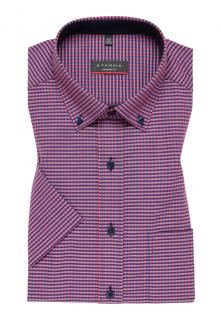 Pánská košile Eterna Modern Fit  Karo Popeline  s krátkým rukávem - kostkovaná Červená 8917C143_58 velikost: 41, délka rukávu: krátký rukáv