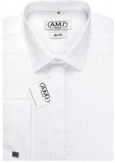 Společenská košile AMJ Comfort fit s dvojitou manžetou - bílá JDAMK18 velikost: 38, délka rukávu: dlouhý rukáv (65 cm)