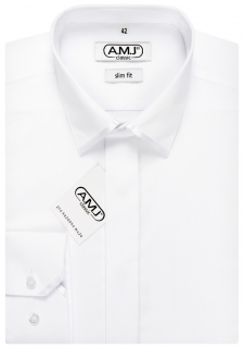 Společenská košile AMJ Comfort fit s lemovaným límečkem - bílá JDASAT18 velikost: 40, délka rukávu: dlouhý rukáv (65 cm)