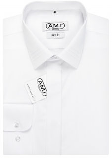 Společenská košile AMJ Comfort fit se skládaným límečkem - bílá JDASL18 velikost: 39, délka rukávu: dlouhý rukáv (65 cm)
