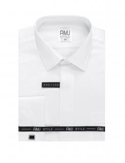 Společenská košile AMJ Slim fit s jemným vzorem a dvojitou manžetou - bílá VDAMK velikost: 39, délka rukávu: dlouhý rukáv (65 cm)