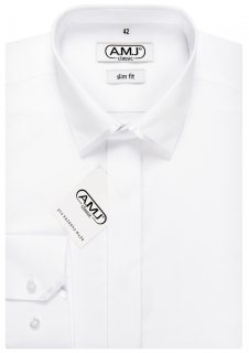 Společenská košile AMJ Slim fit s lemovaným límečkem - bílá JDASAT velikost: 42, délka rukávu: dlouhý rukáv (65 cm)