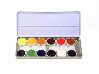 Set: Kremer Retušovací barvy v Paraloid™ B 72 (Set  12 pigmentů v Paraloid™ B 72, Ø 3 cm v plechové krabičce )