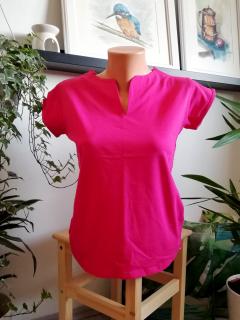 Dámské tričko s vykrojeným výstřihem - sytě růžové Velikost: L