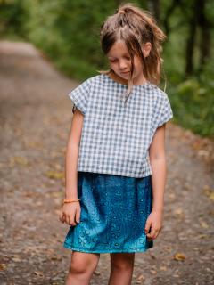 Dívčí áčková sukně - Máky v královské modré